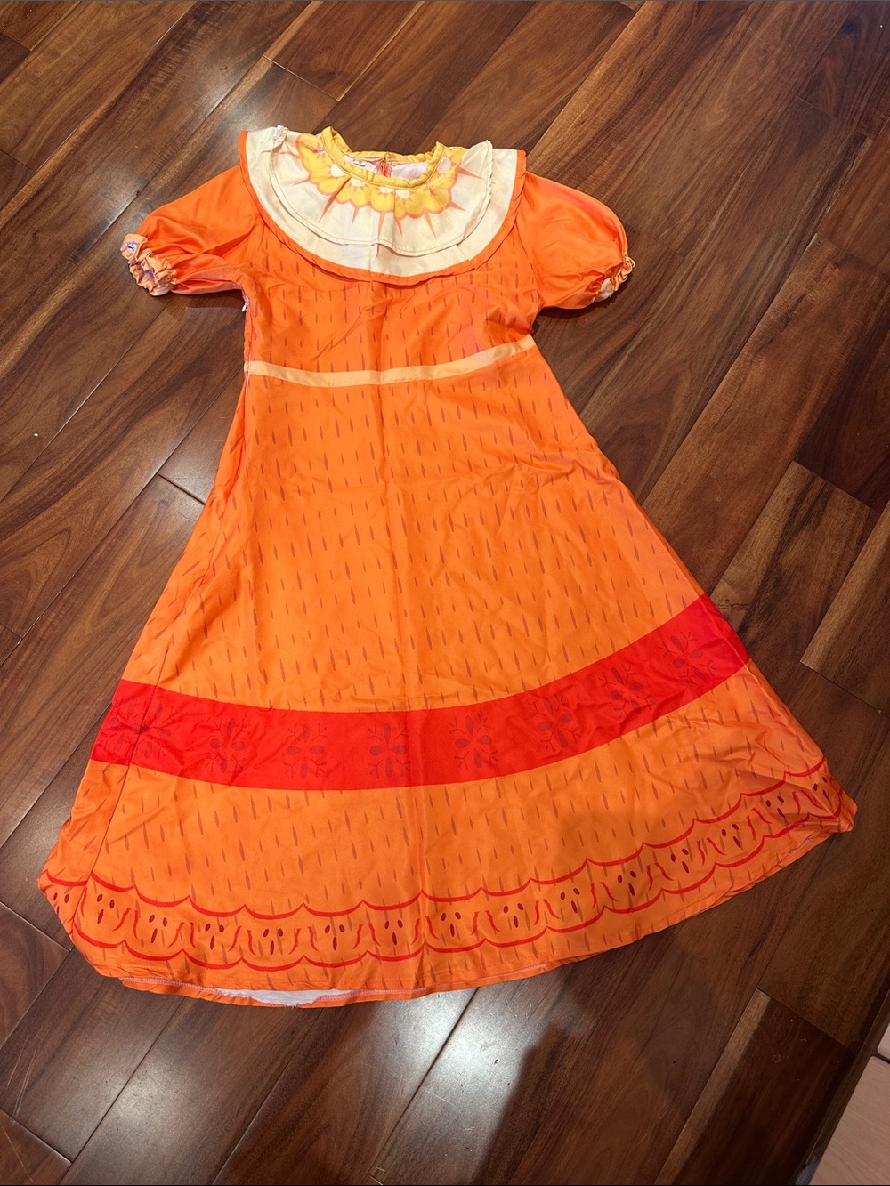 Encanto Pepa Womans Size S Costume Orange Maxi Dress and Ruffled Collar